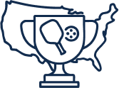 National Junior Pickleball - Trophy with a paddle and soccer ball, set against a map of the USA